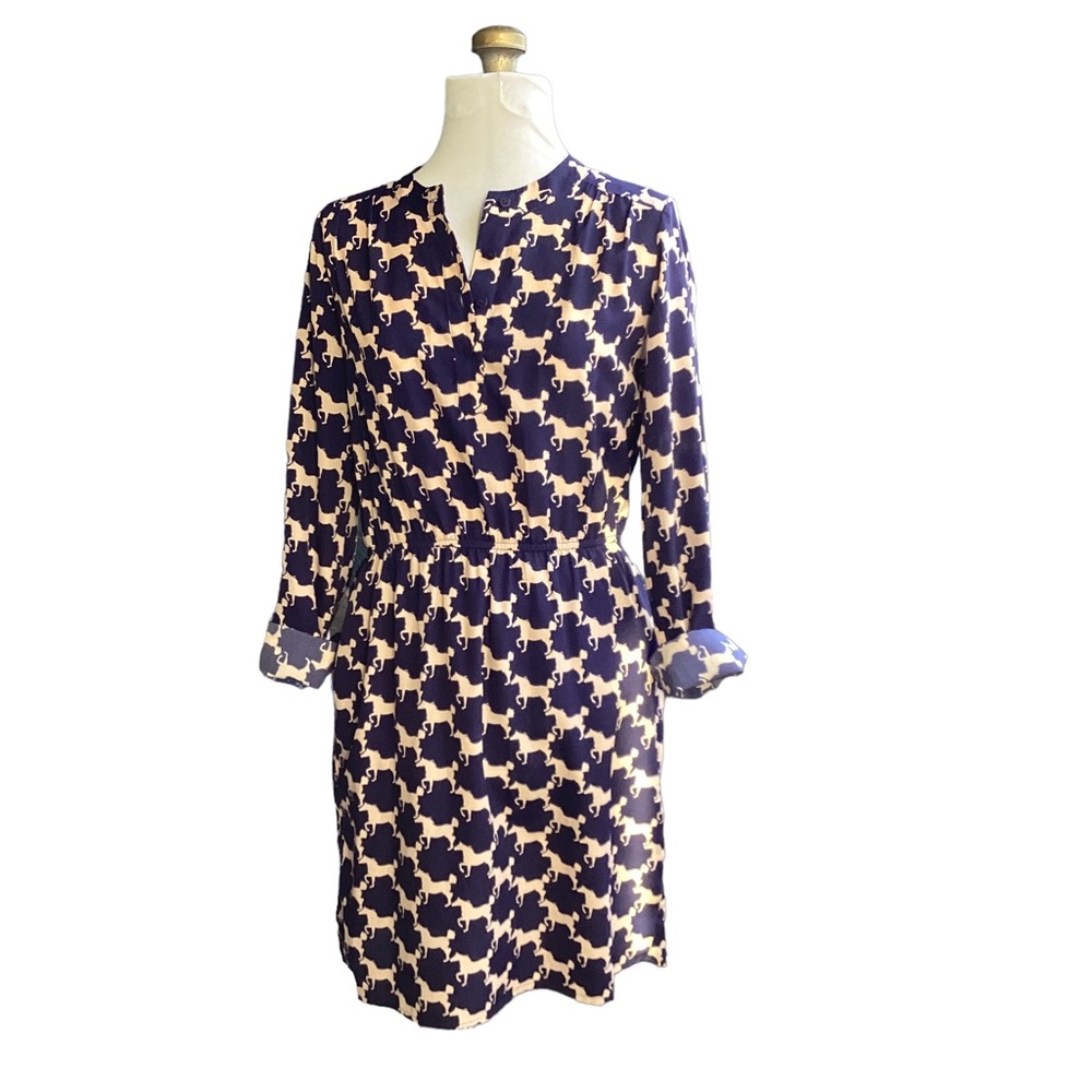 MAISON JULES Navy Blue Shirtdress with Horse Print
